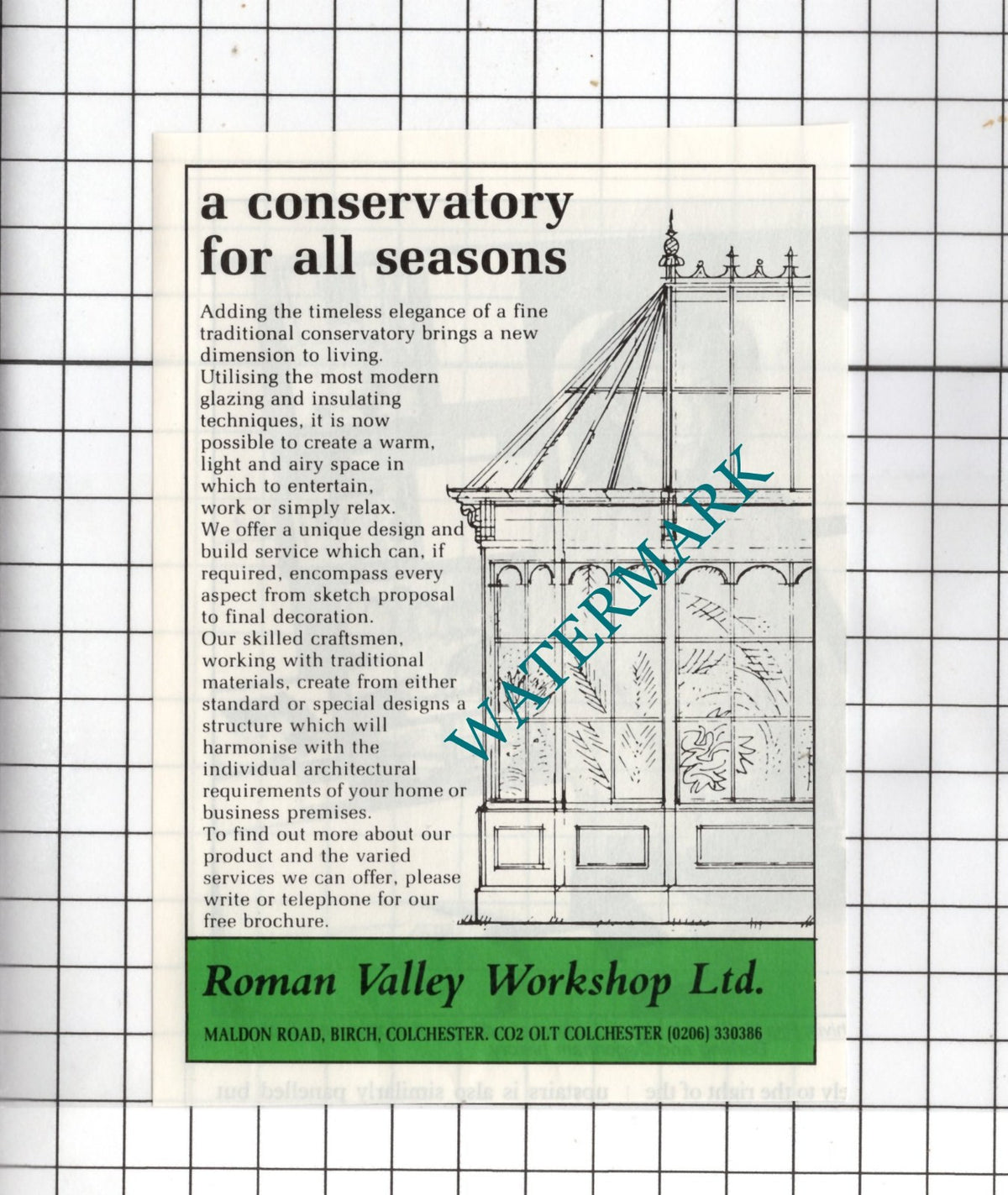 Roman Valley Workshop Ltd Birch Essex ADVERT - 1988