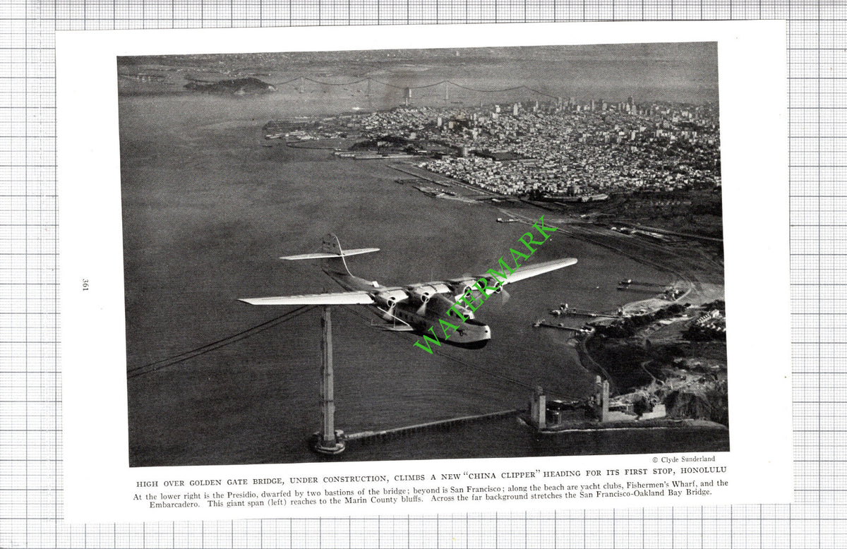 Golden Gate Bridge San Francisco California China Clipper - c.1936 Cutting