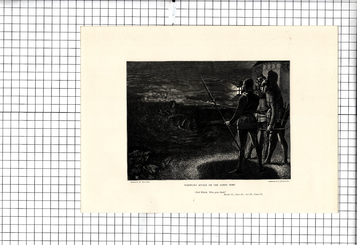 HENRY VI Part III Act IV Warwick's Attack Shakespeare - c.1880 Antique Print