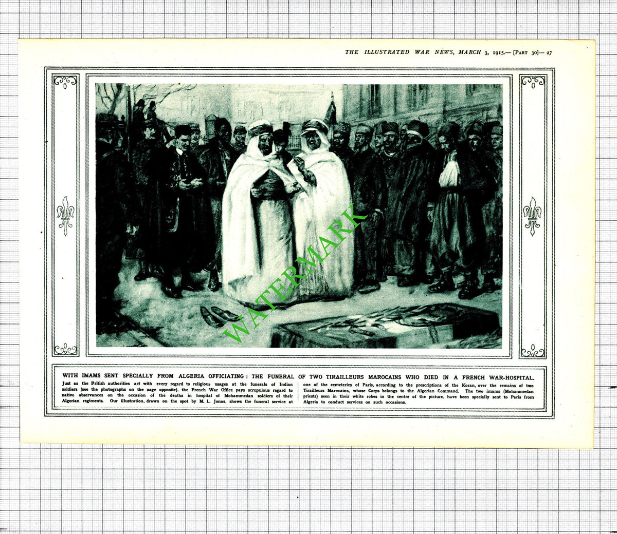 French War Hospital Tirailleurs Marocains Funeral Imams WW1 -- 1915 Cutting
