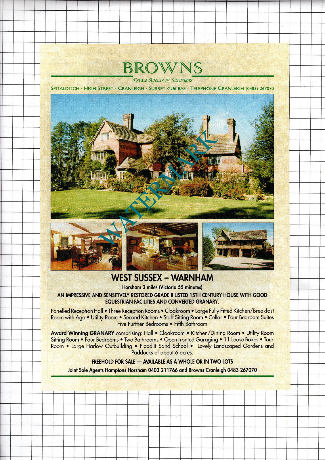 Warnham West Sussex - 1991 House Sale Advert