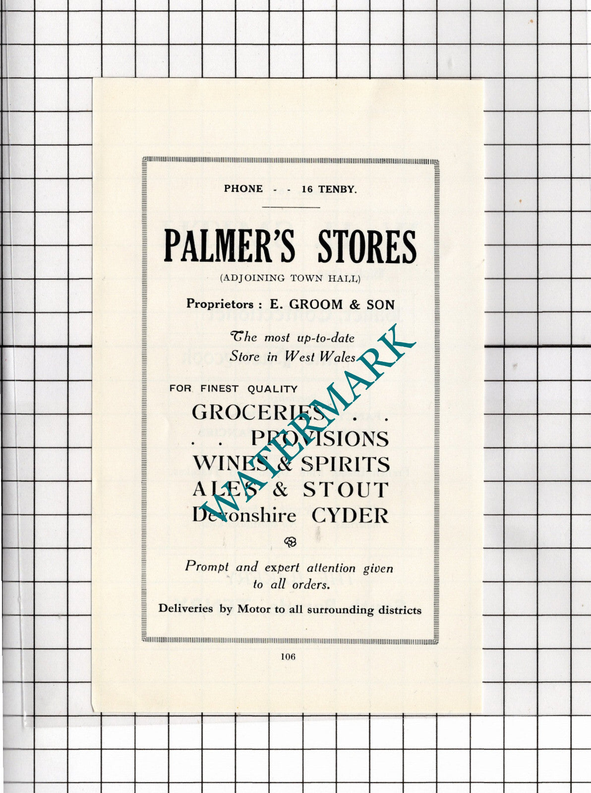 Palmer's Stores Tenby Wales E Groom & Son Small ADVERT - 1936 Clipping