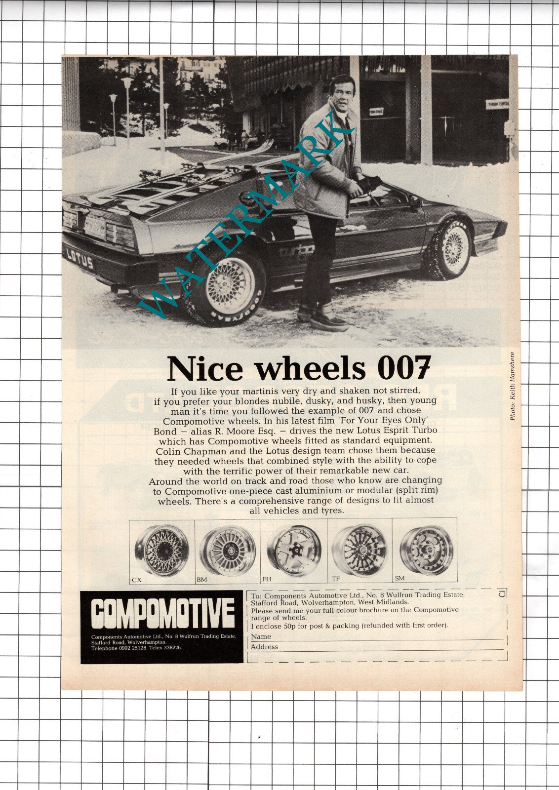 Roger Moore James Bond Compomotive Wheels Advert - 1981 Cutting