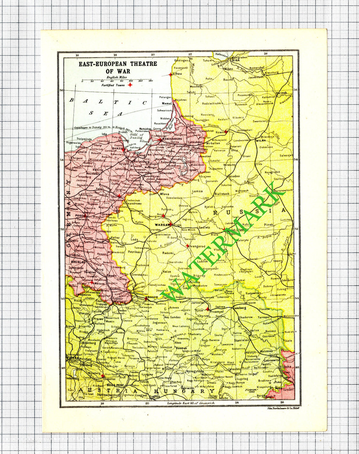 East European Theatre Of War Small Map - c.1920 Cutting / Print