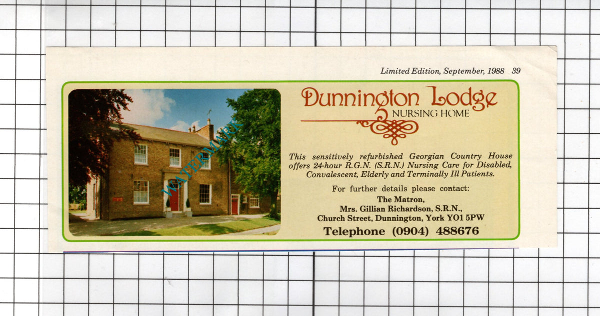 Dunnington Lodge Nursing Home Dunnington York - 1988 Small Advert
