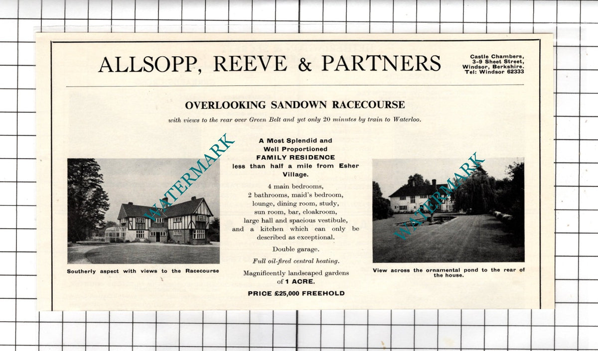 Esher Surrey Sandown Racecourse - 1967 House Advert