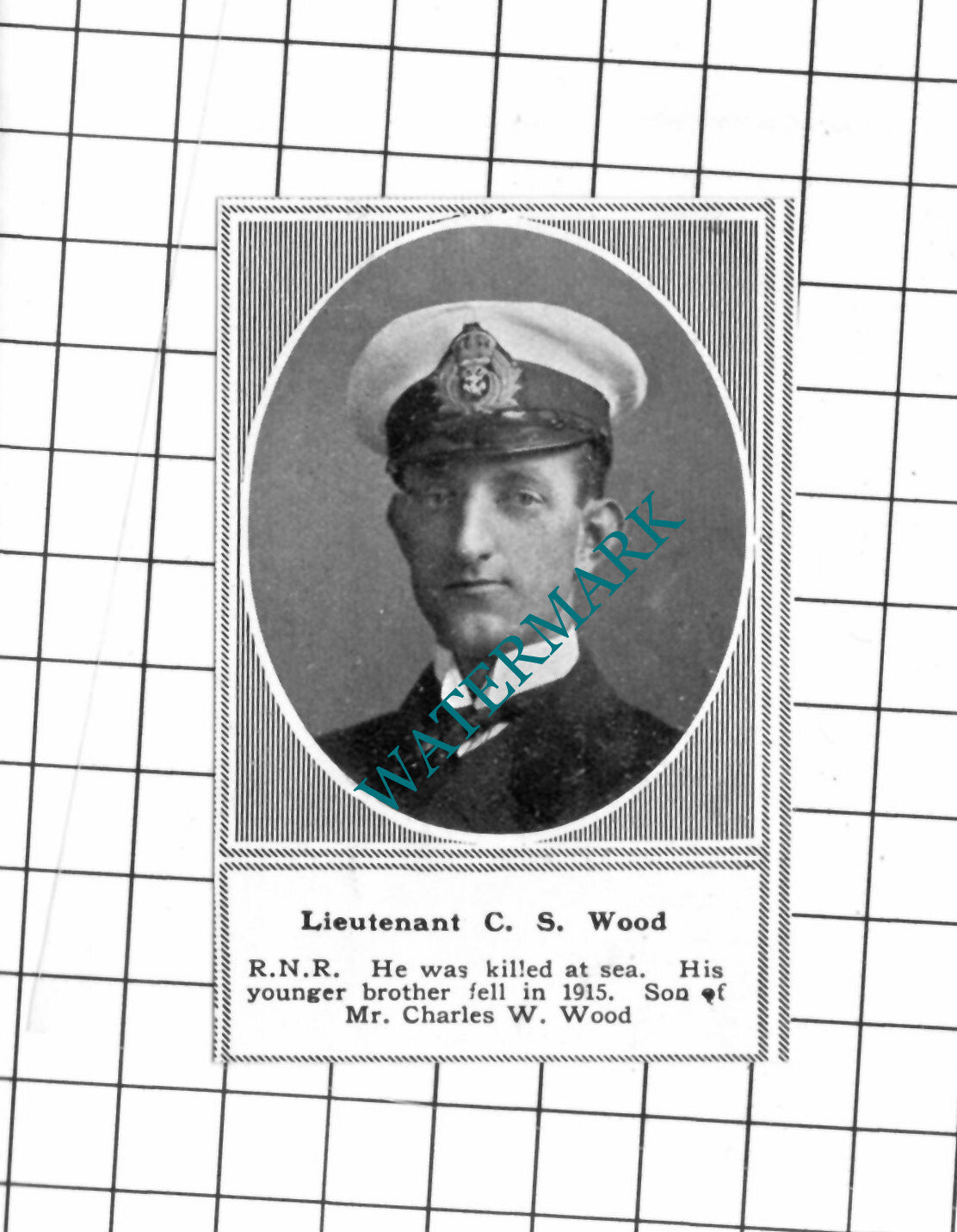 Lt C S Wood RNR Royal Naval Reserve Charles WW1 - c.1918 Clipping / Print