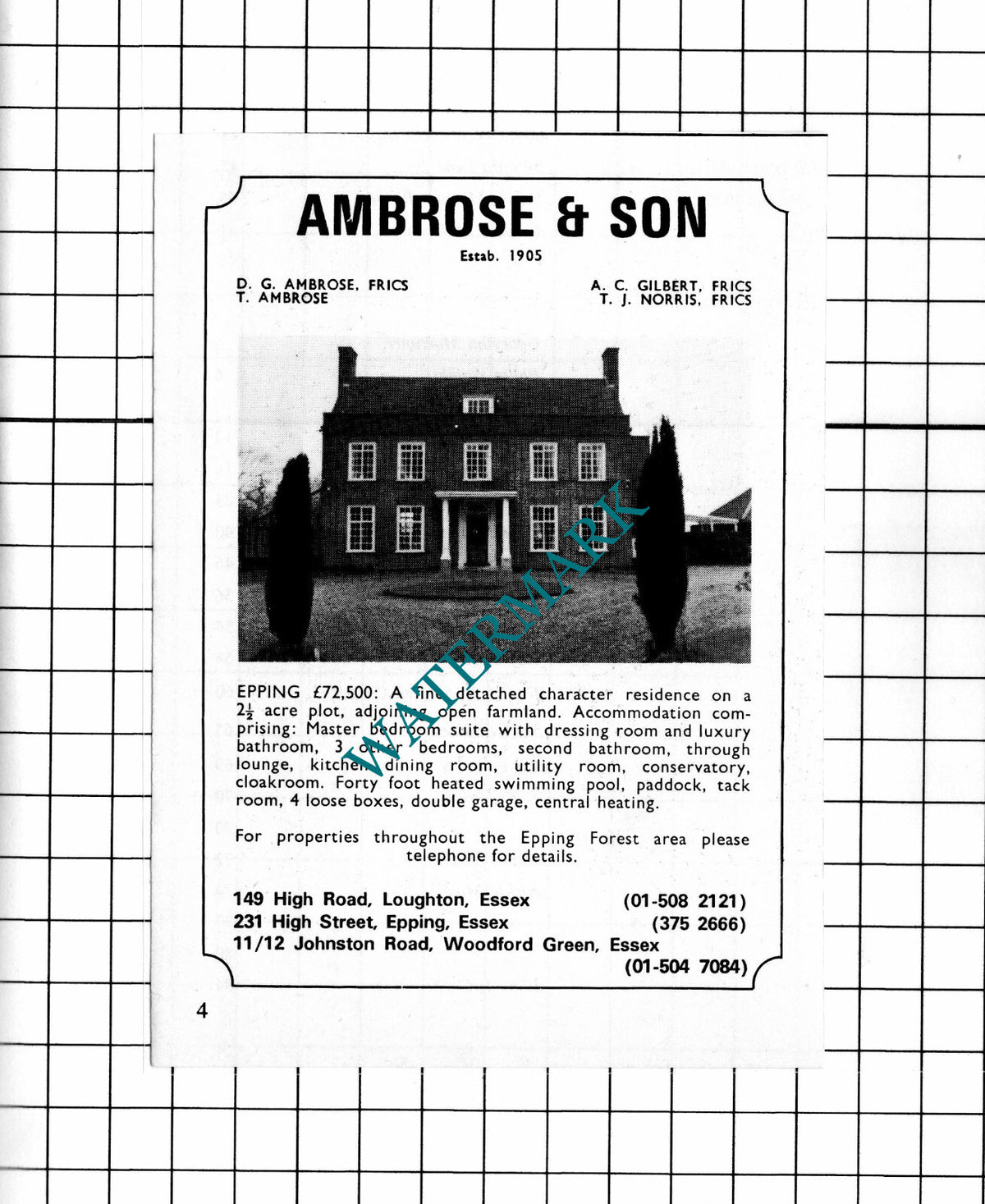 Epping Essex House Sale Advert - 1974 Clipping / Print