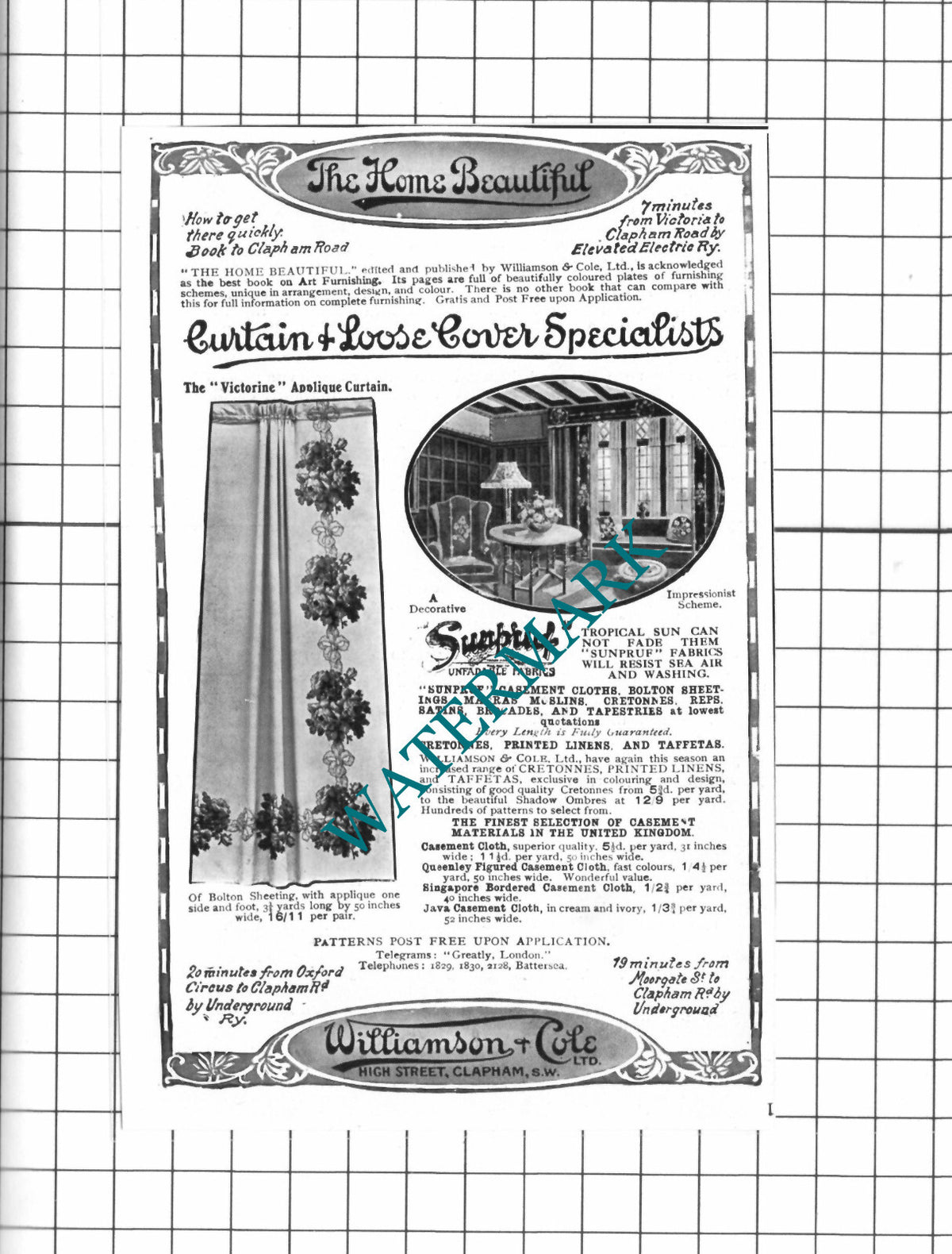 Williamson & Cole Ltd Curtains Clapham London Advert - 1914 Small Clipping