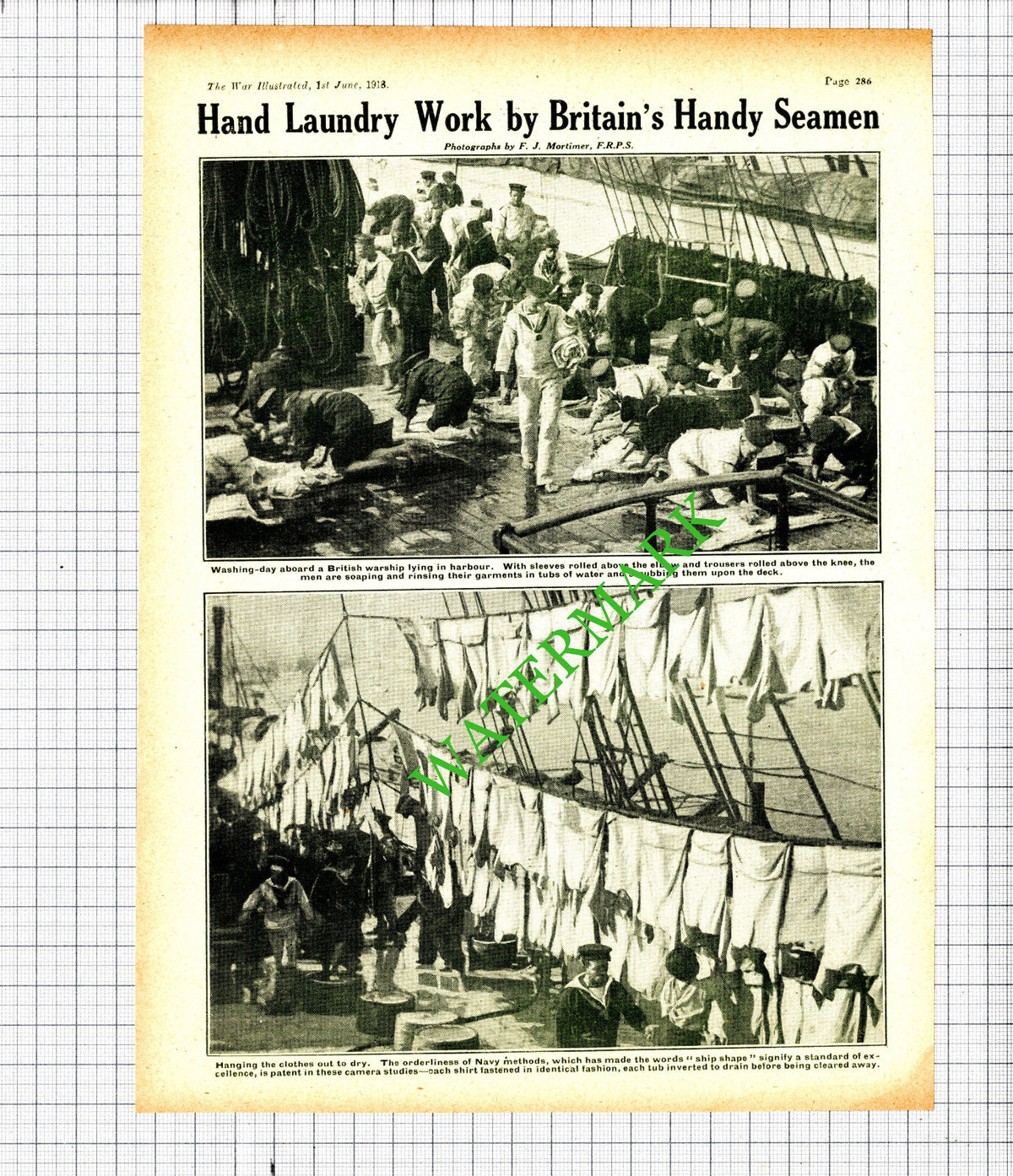 Navy Warship Laundry Work WW1 Great War World War One - 1918 Cutting