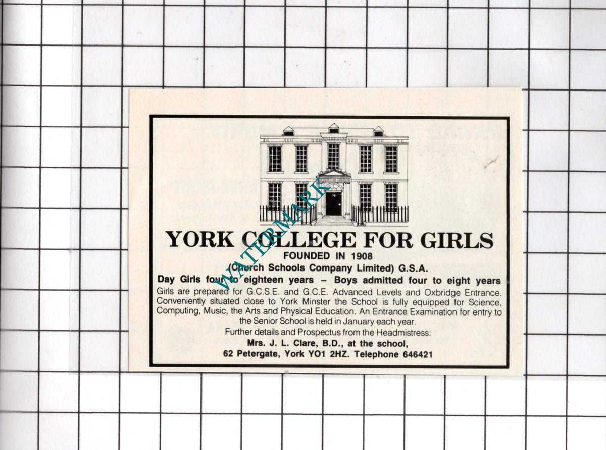 York College For Girls Advert Mrs J L Clare - 1988 SMALL Cutting