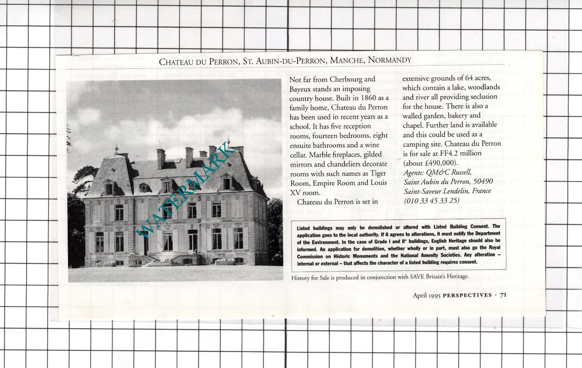 Chateau Du Perron St Aubin-Du-Perron Manche Normandy France - 1995 Sale Advert