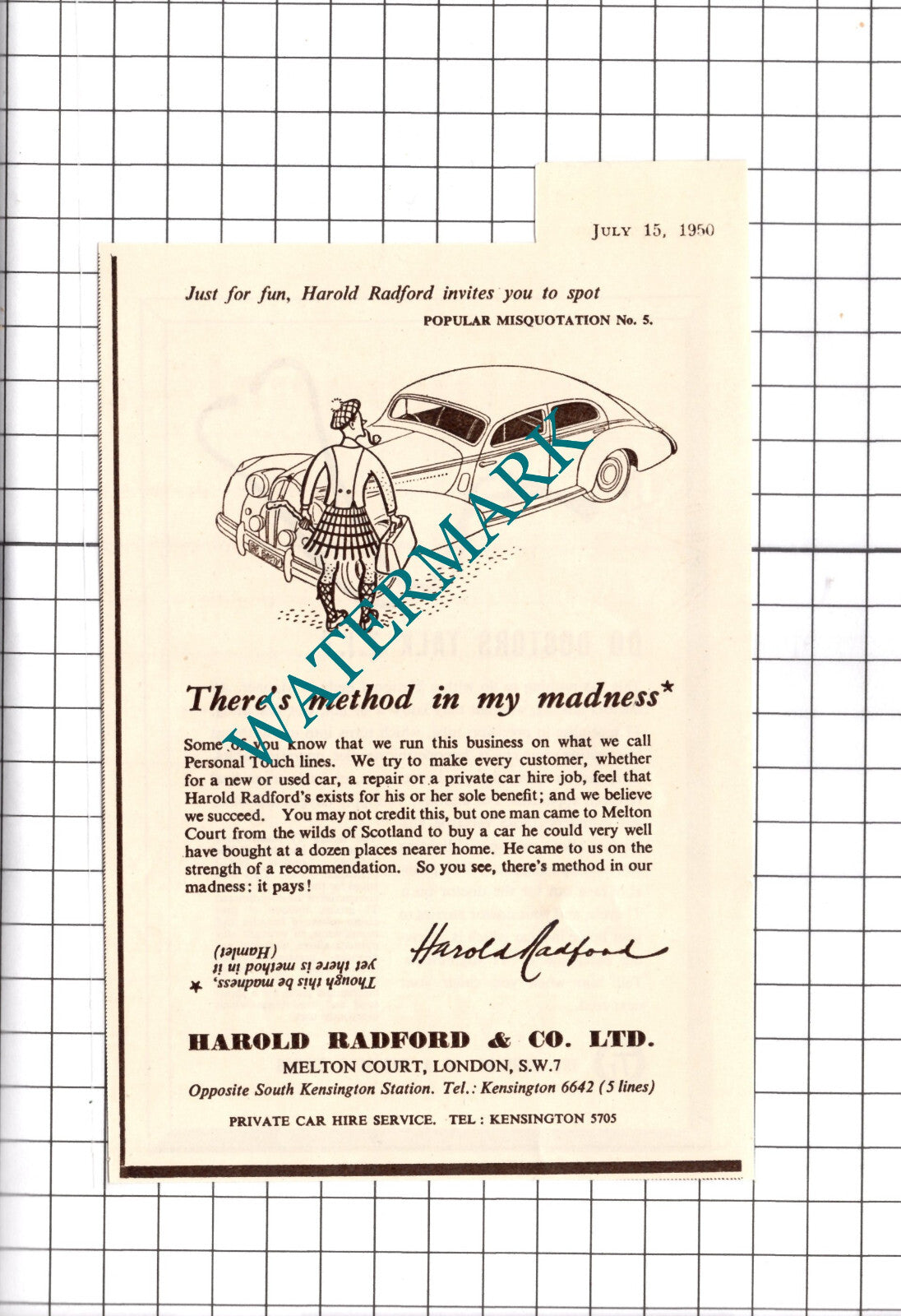 Harold Radford & Co Ltd Melton Court London Small Advert - 1950 Clipping