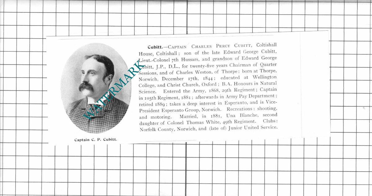 Captain Charles Percy Cubitt Coltishall House Coltishall - 1911 Clipping