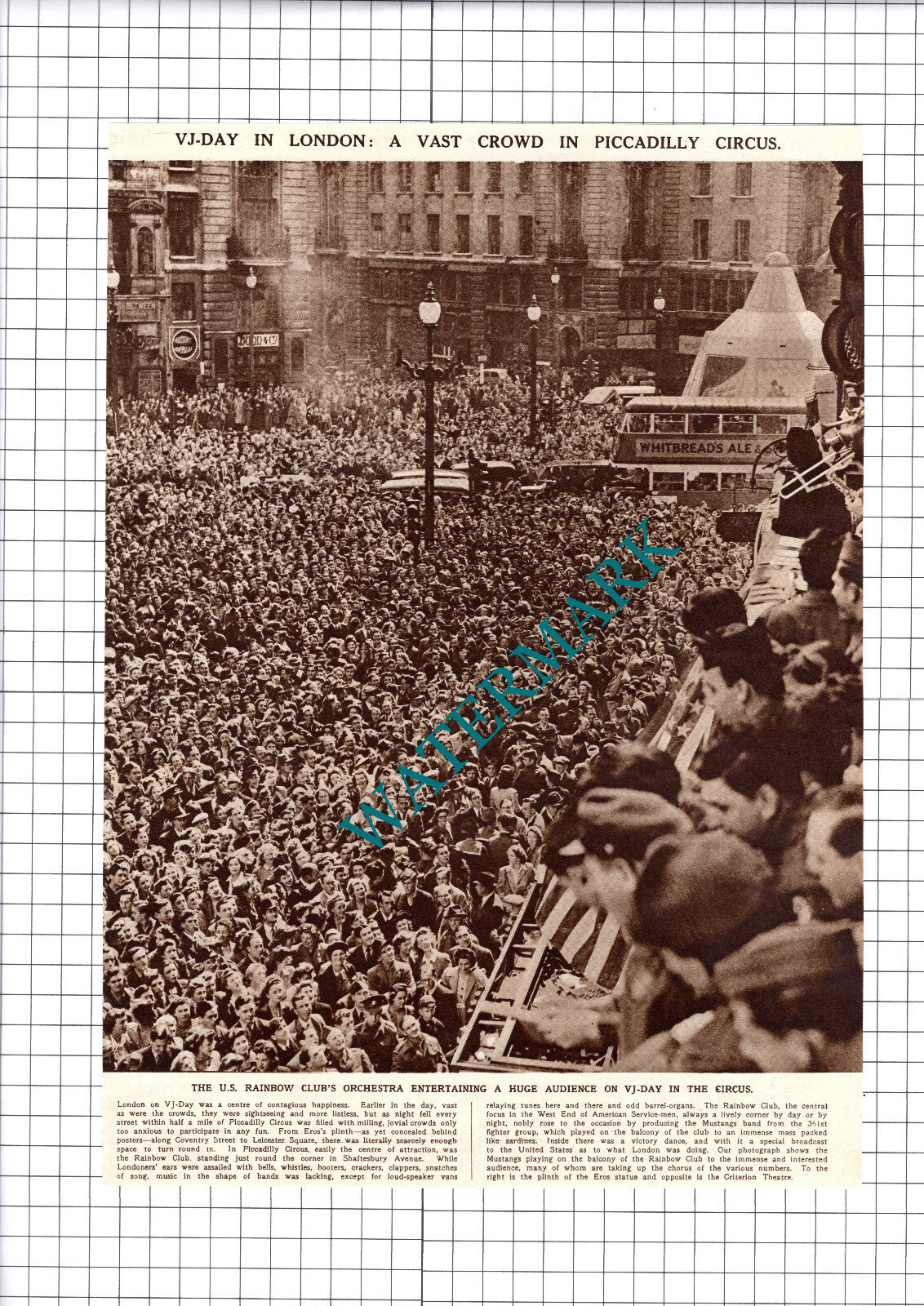US Rainbow Club Orchestra V J Day London - 1945 Clipping