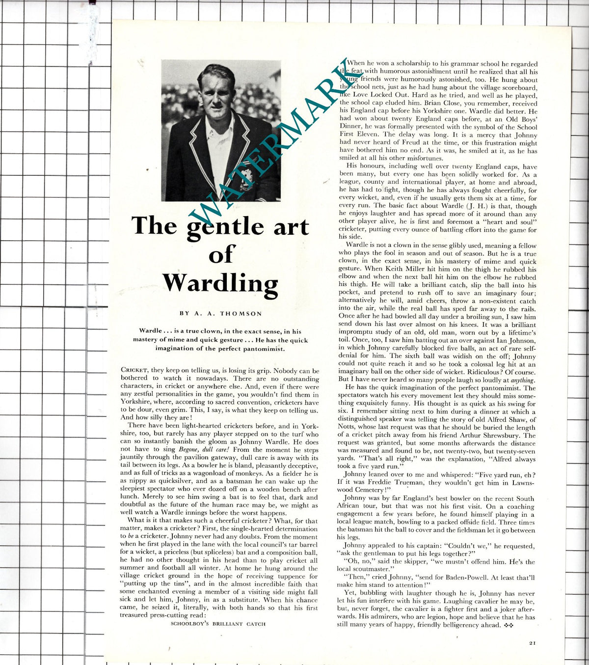 Johnny Wardle Cricketer - 1957 Article