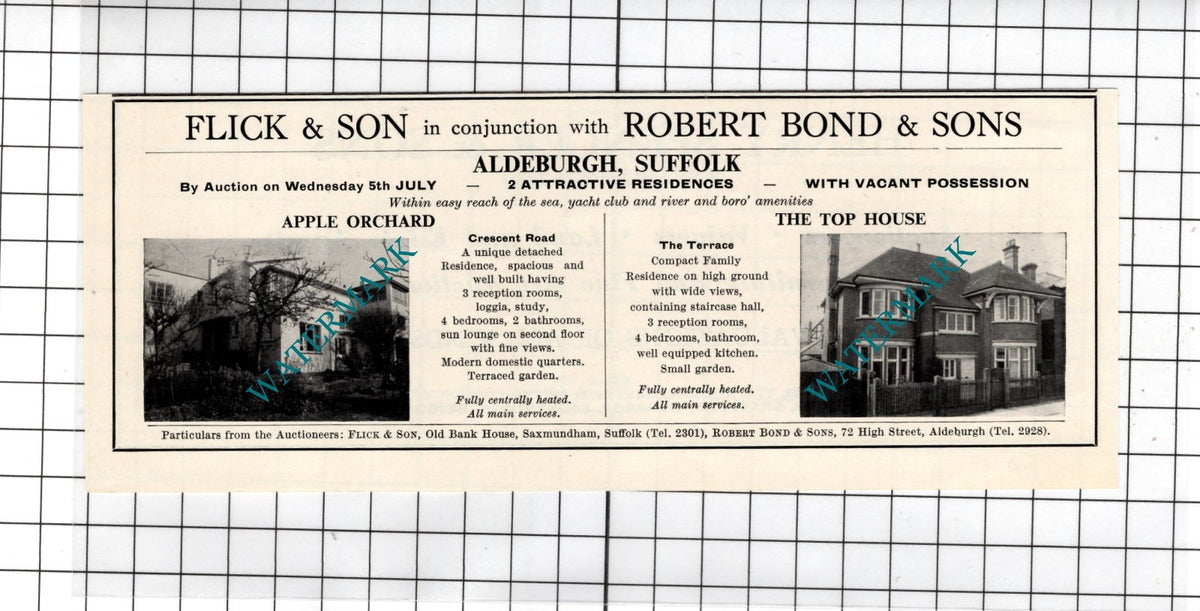 Aldeburgh Suffolk Apple Orchard The Top House - 1967 House Sale Advert