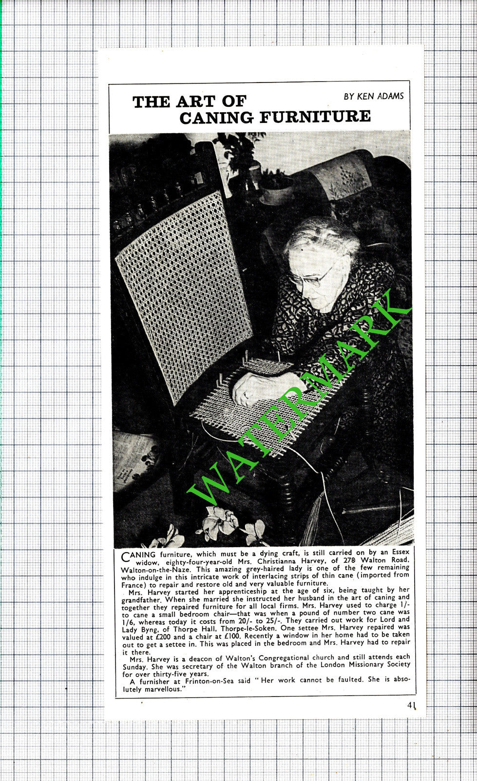 Mrs Christianna Harvey Walton-on-the-Naze Essex - 1968 Cutting