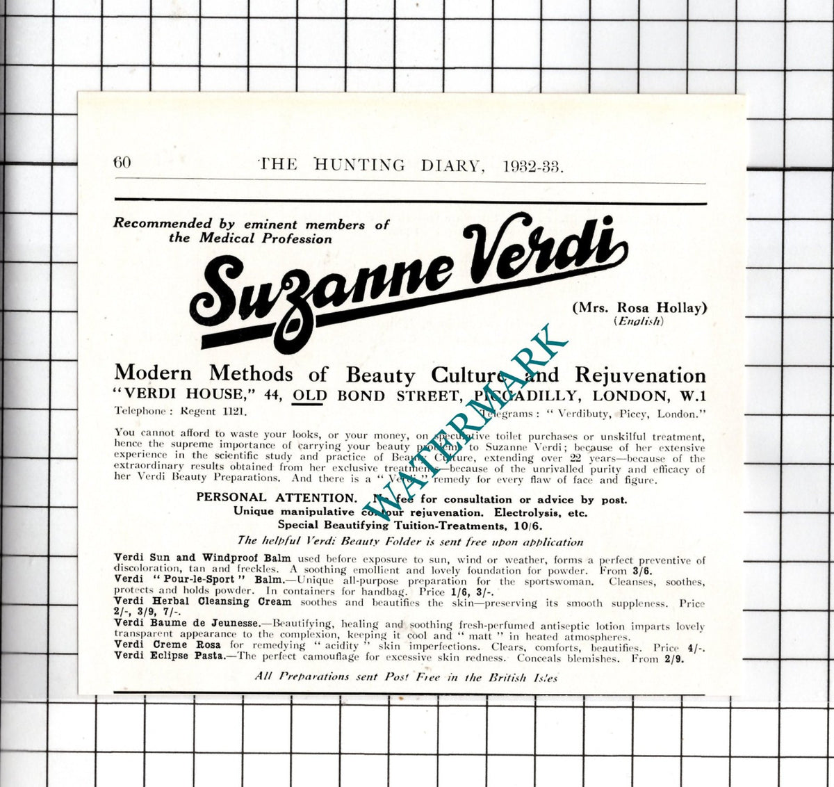 Suzanne Verdi Mrs Rosa Hollay Verdi House 44 Old Bond St - 1932 Small ADVERT