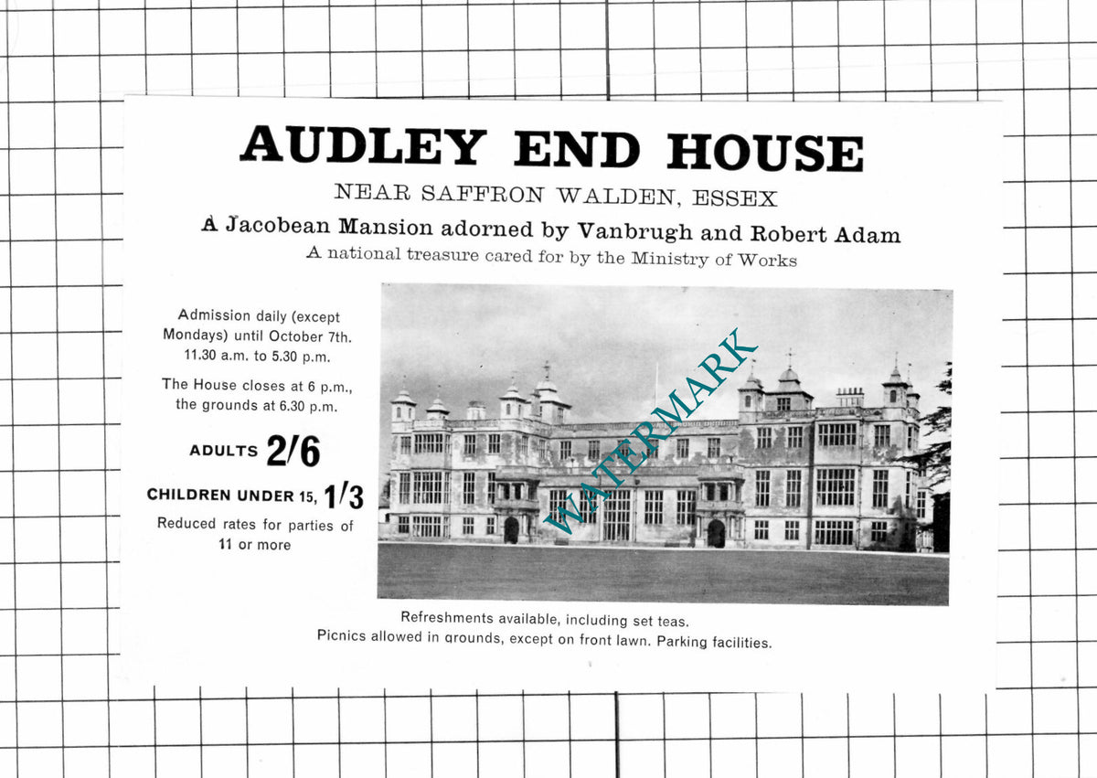 Audley End House Saffron Walden Essex Advert - 1962 Clipping / Print