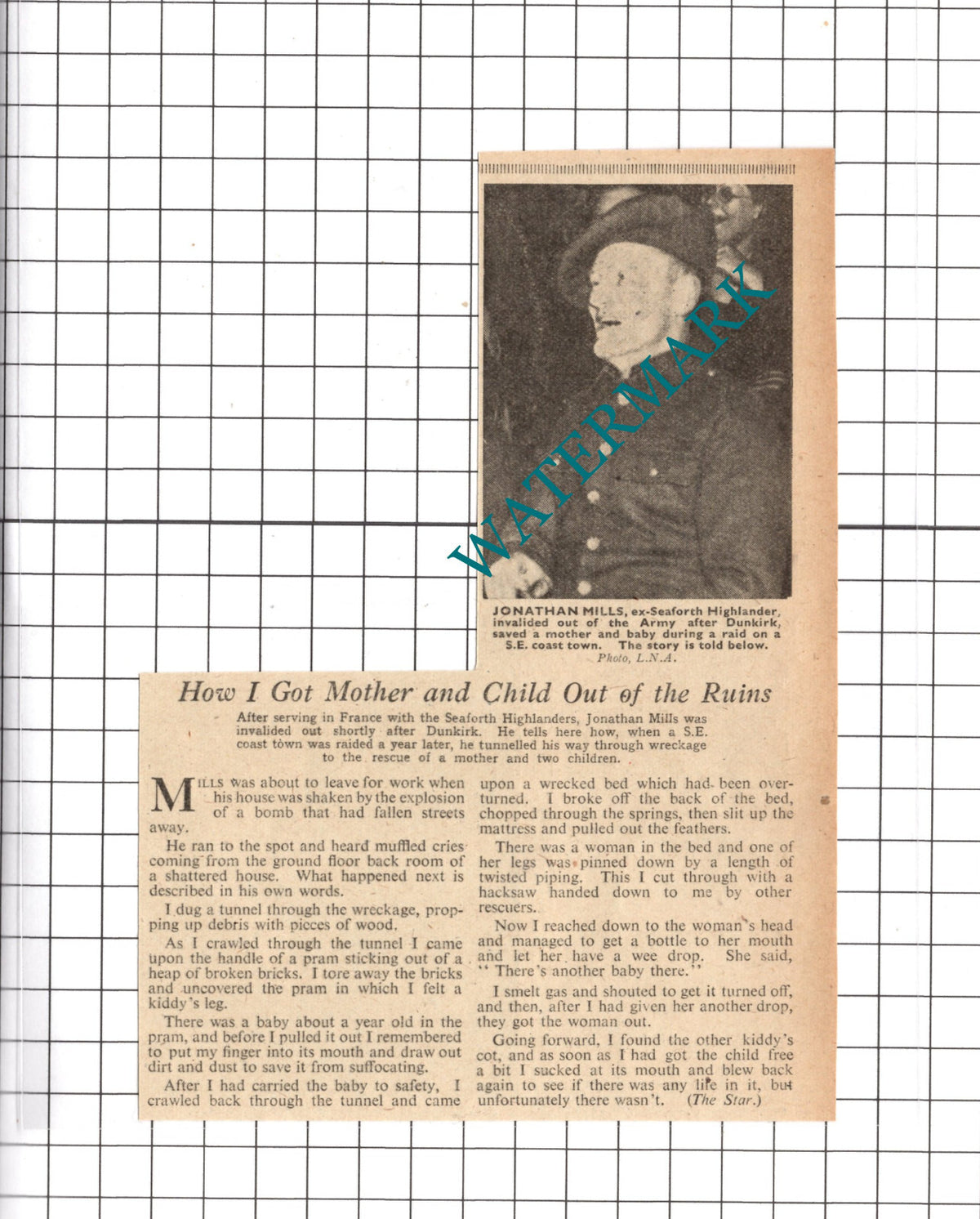 Jonathan Mills Seaforth Highlanders WW2 - 1941 News Clipping