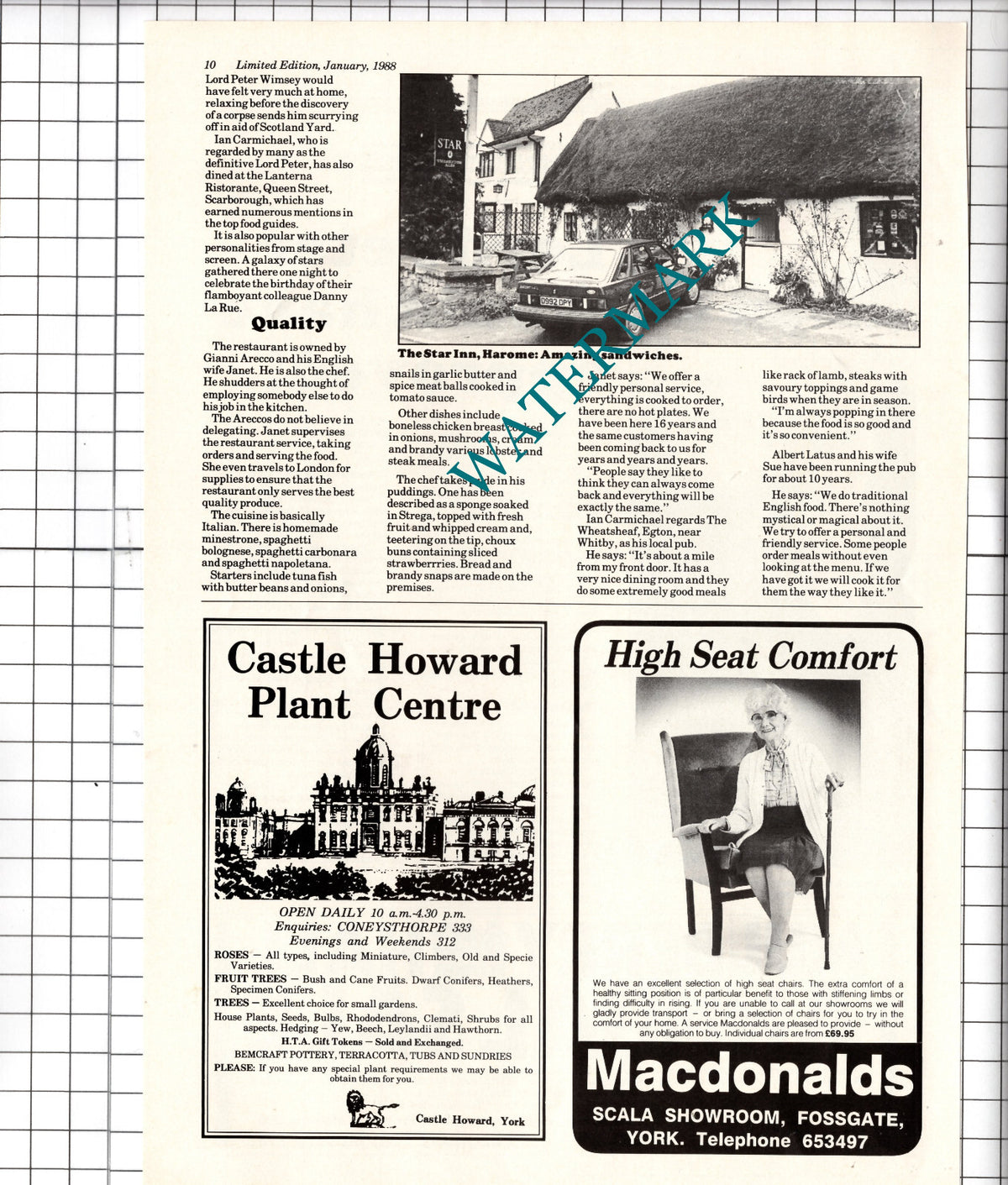 Ian Carmichael Actor The Star Inn Harome Yorkshire - 1988 Article