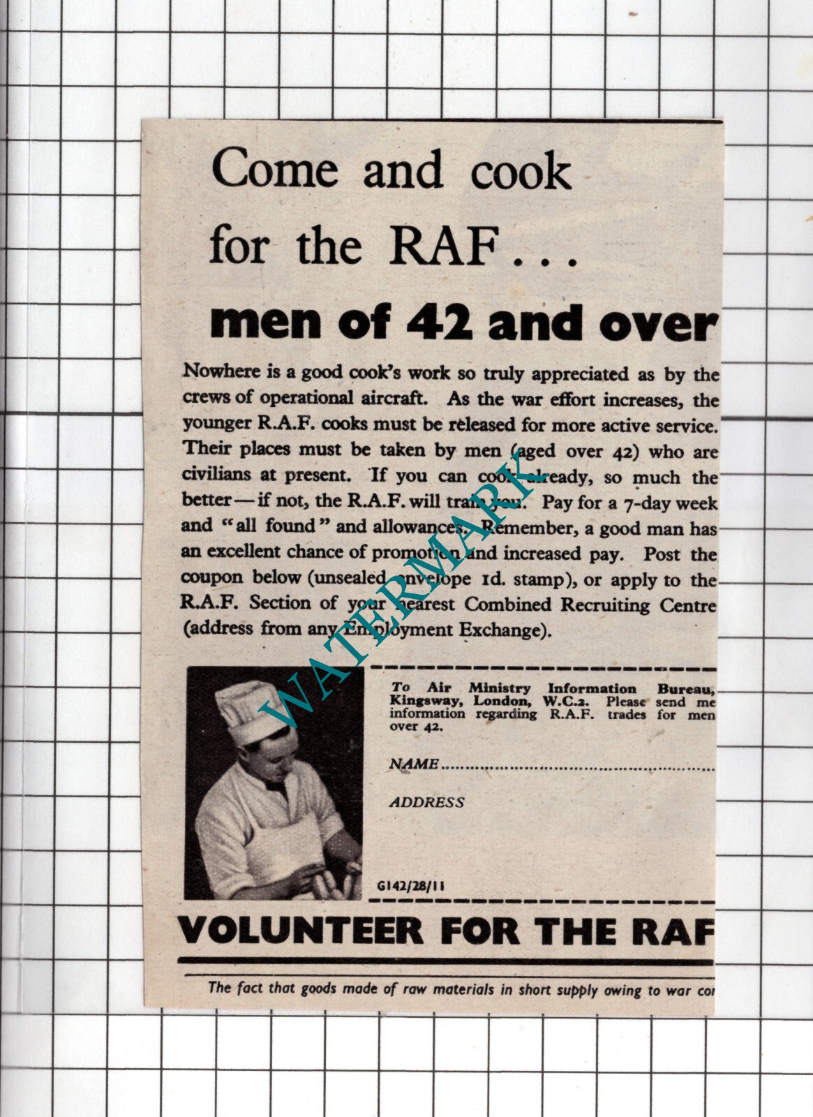 RAF Recruitment Advert Wartime WW2 - 1942 Small Clipping