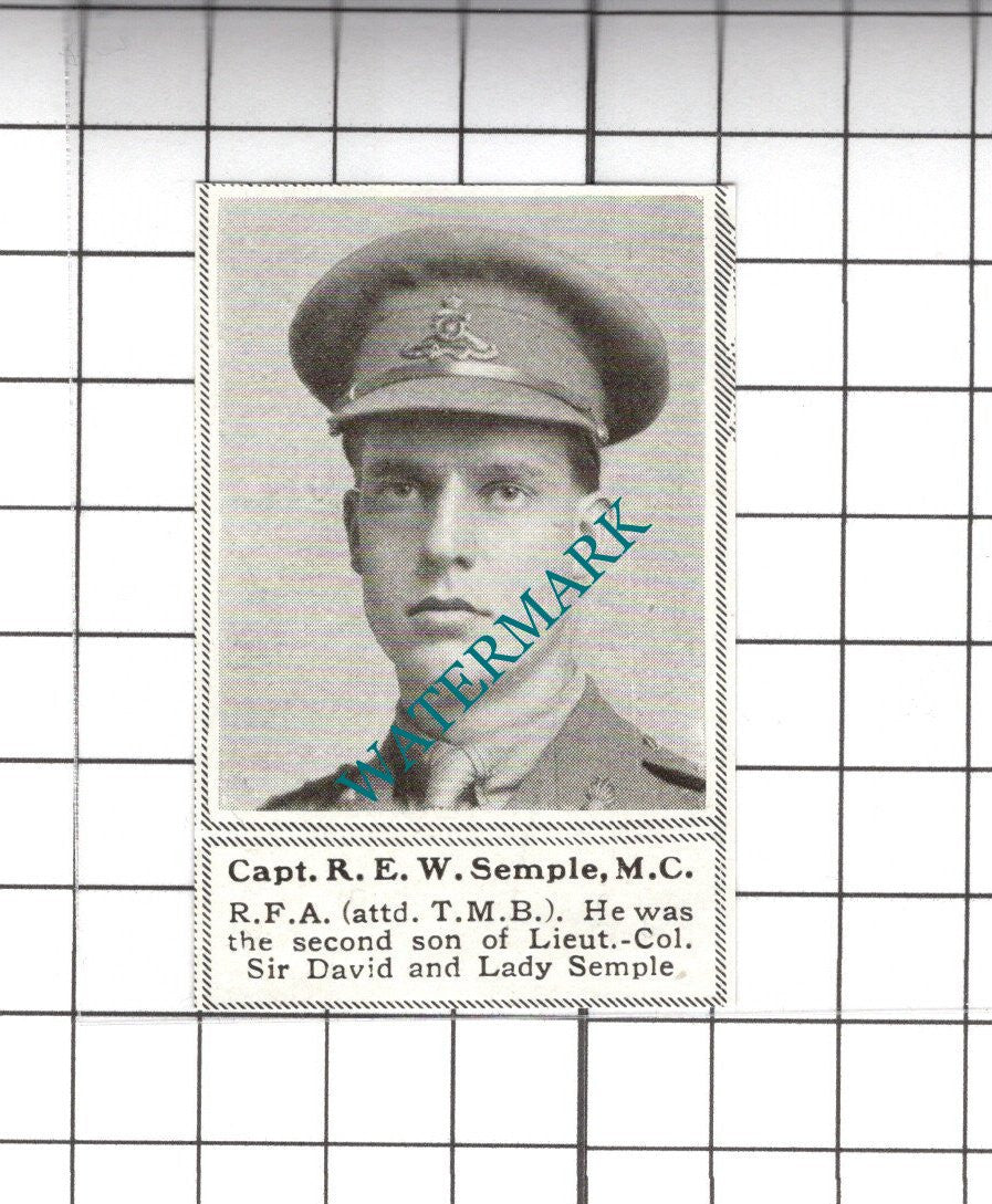 Captain R E W Semple RFA Sir David Semple WW1 Great War - 1919 SMALL Cutting
