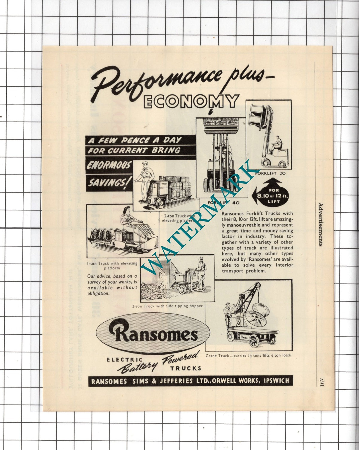 William Press & Son Ltd London / Ransomes Sims & Jefferies Ipswich - 1951 Advert