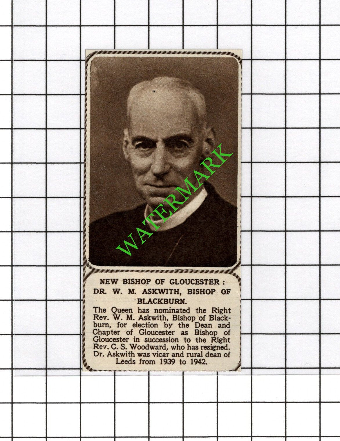 Dr W M Askwith Bishop Of Blackburn - 1954 Small Cutting