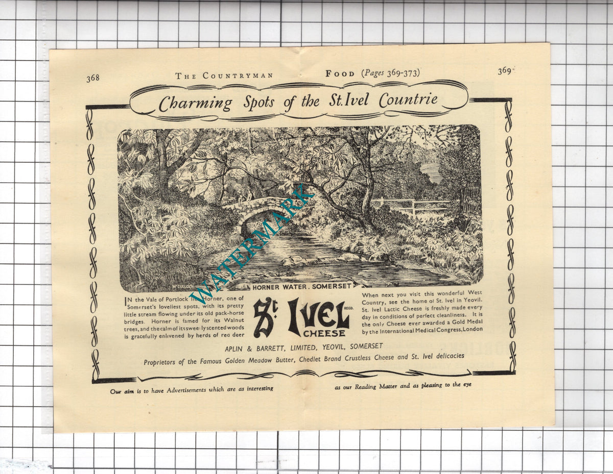 St Ivel Cheese Horner Water Somerset - 1938 Folded Advert