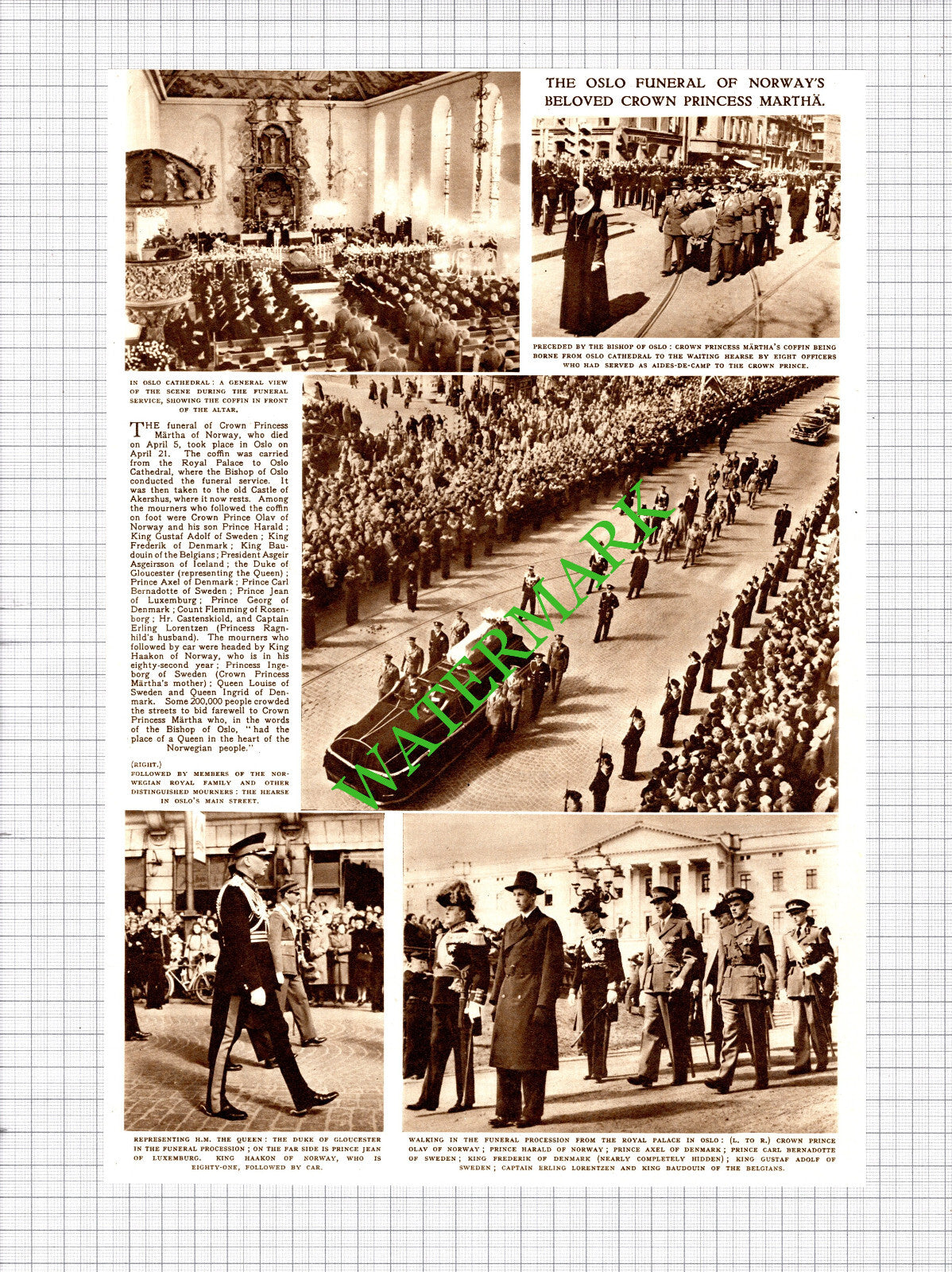 Princess Martha Of Norway Funeral -1954 Cutting / Print