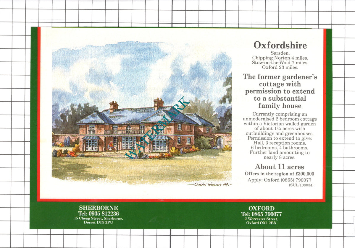 Sarsden Oxfordshire Susan Woolley House Sale Advert - 1991 Clipping