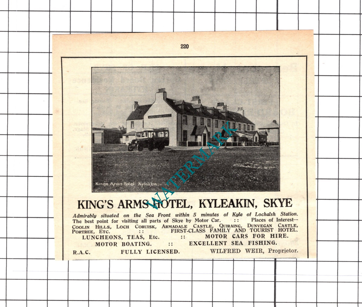 King's Arms Hotel Kyleakin Skye Wilfred Weir Small Advert - 1939 Cutting