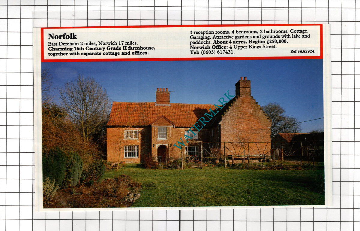 East Dereham Norfolk House Sale Advert - 1991 Cutting