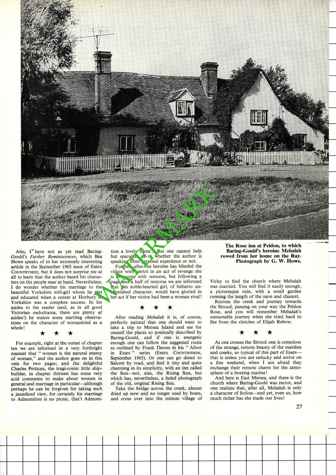 Rev Sabine Baring-Gould East Mercea Essex Rose Inn Peldon Essex - 1968 Article