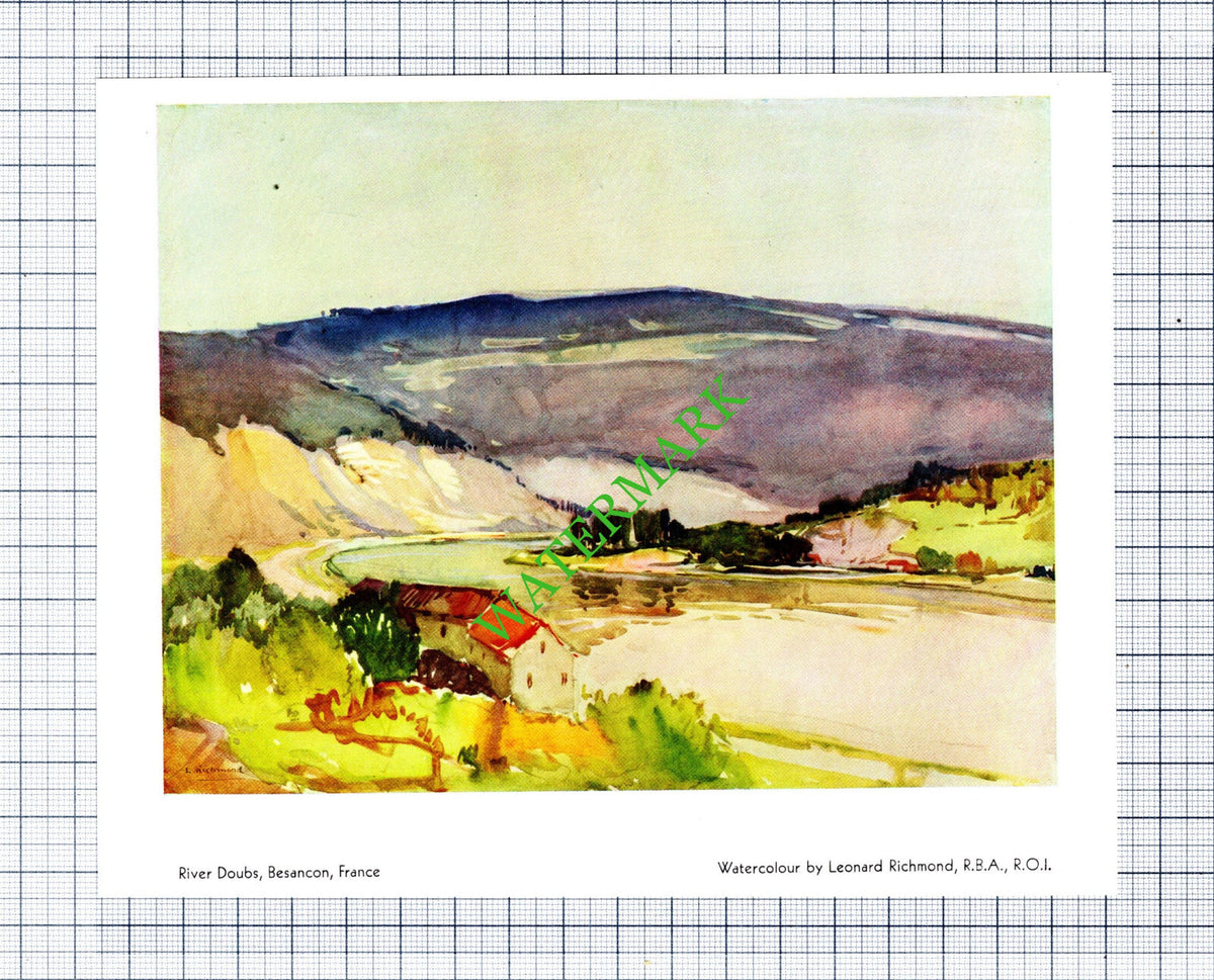 River Doubs Besancon France Leonard Richmond - 1930s Small Cutting / Print