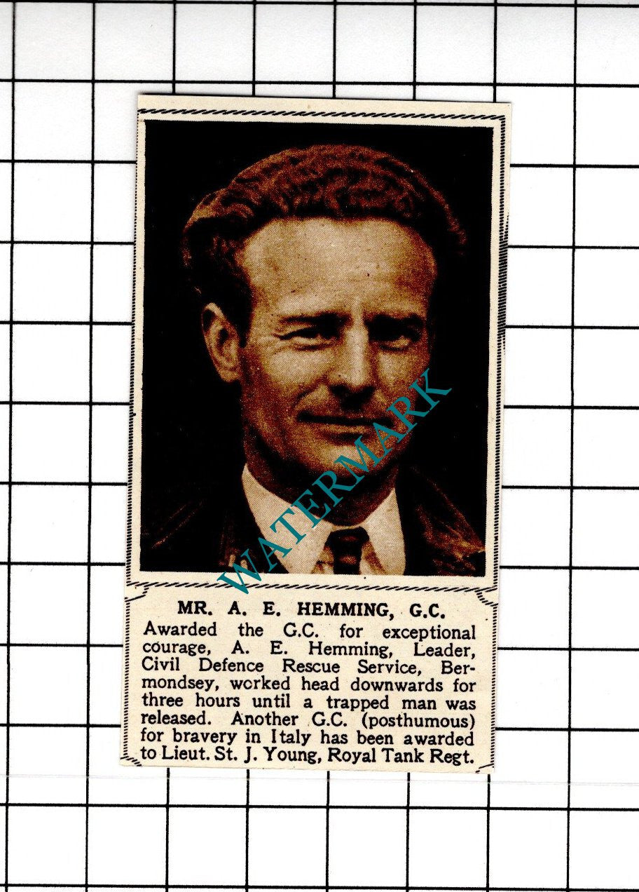 Mr A E Hemming Civil Defence Rescue Bermondsey London WW2- 1945 SMALL Cutting