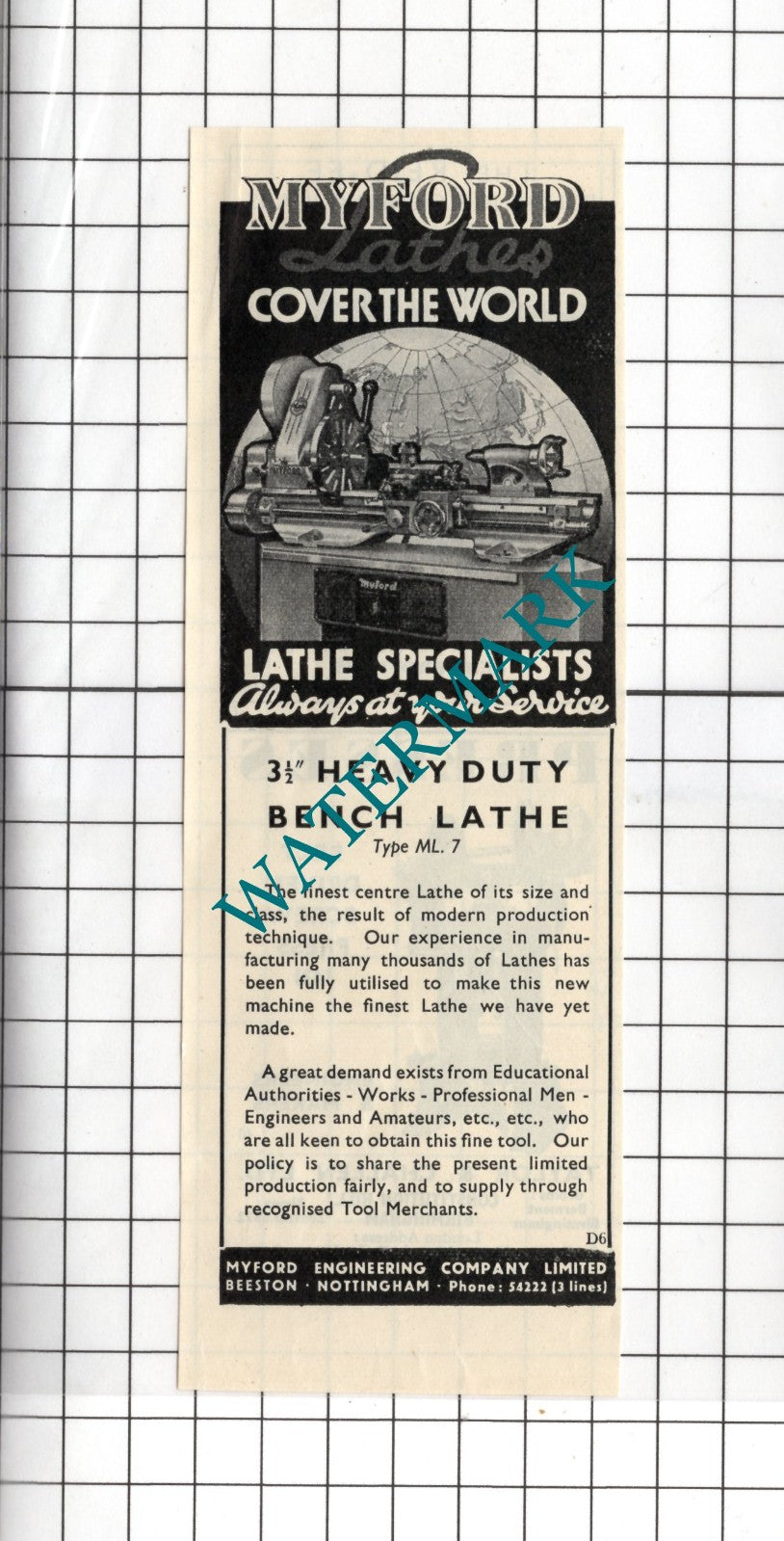 Myford Engineering Company Ltd Beeston Nottingham - 1948 SMALL Advert