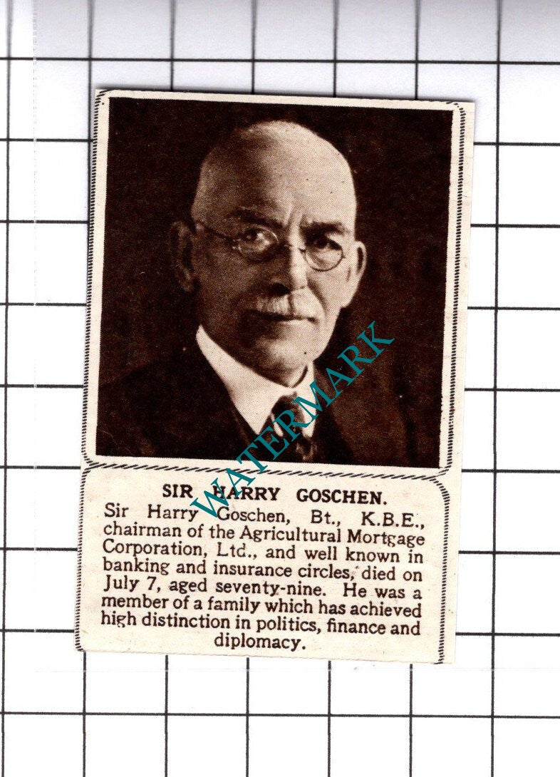 Sir Harry Goschen Agricultural Mortgage Corp Obituary - 1945 SMALL Cutting