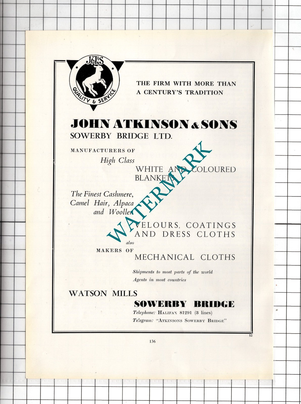 John Atkinson & Sons Sowerby Bridge Ltd Yorkshire - c.1962 Advert