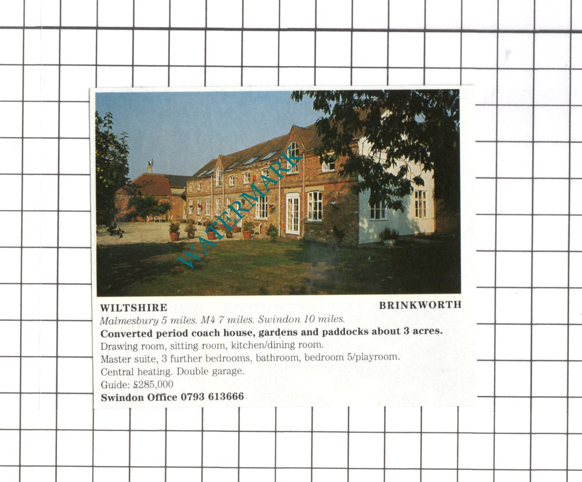 Brinkworth Wiltshire Small House Sale Advert - 1991 Clipping