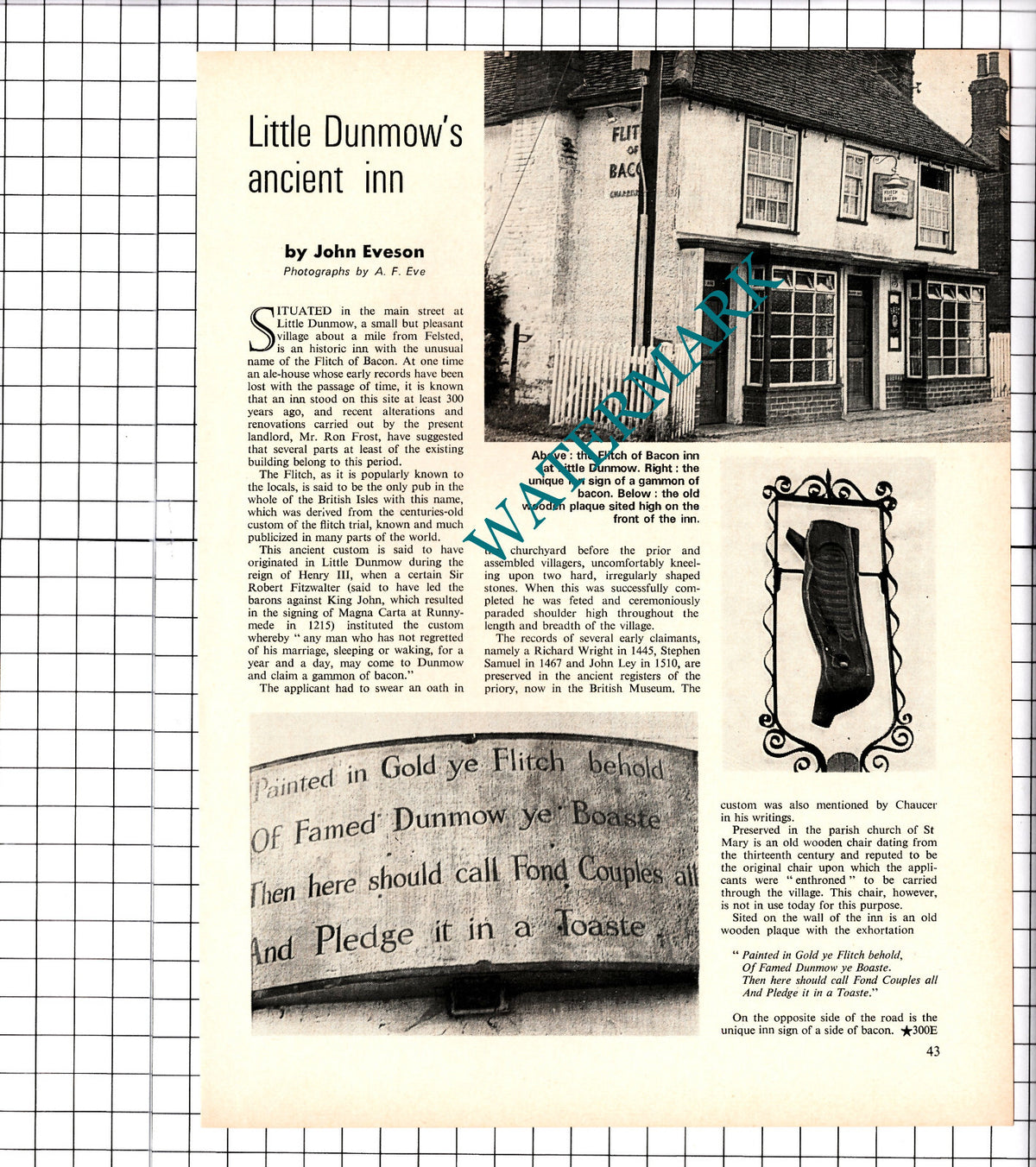 Flitch Of Bacon Inn Little Dunmow Essex - 1972 Article / Print