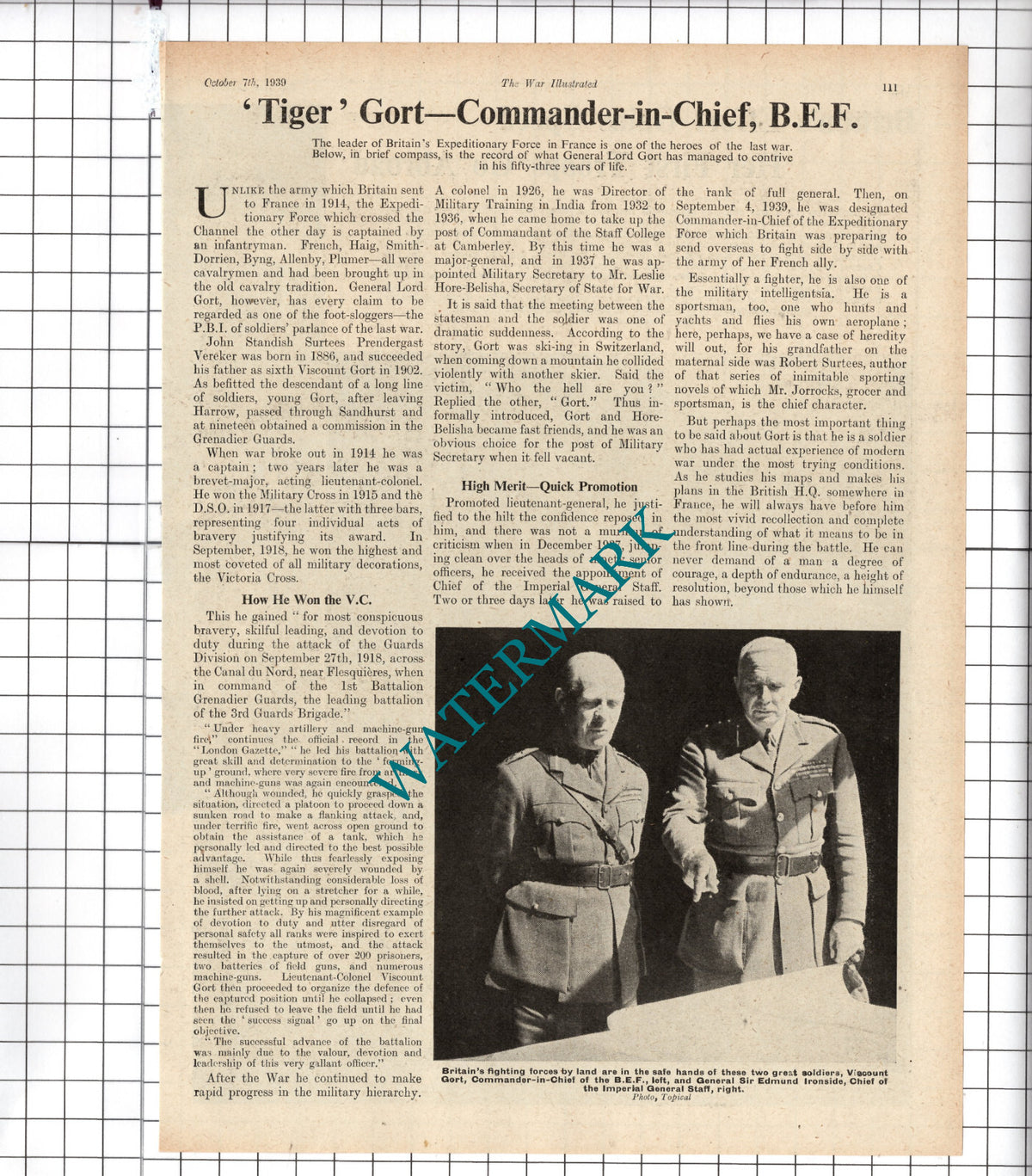 Viscount Gort World War Two WW2 - 1939 Article