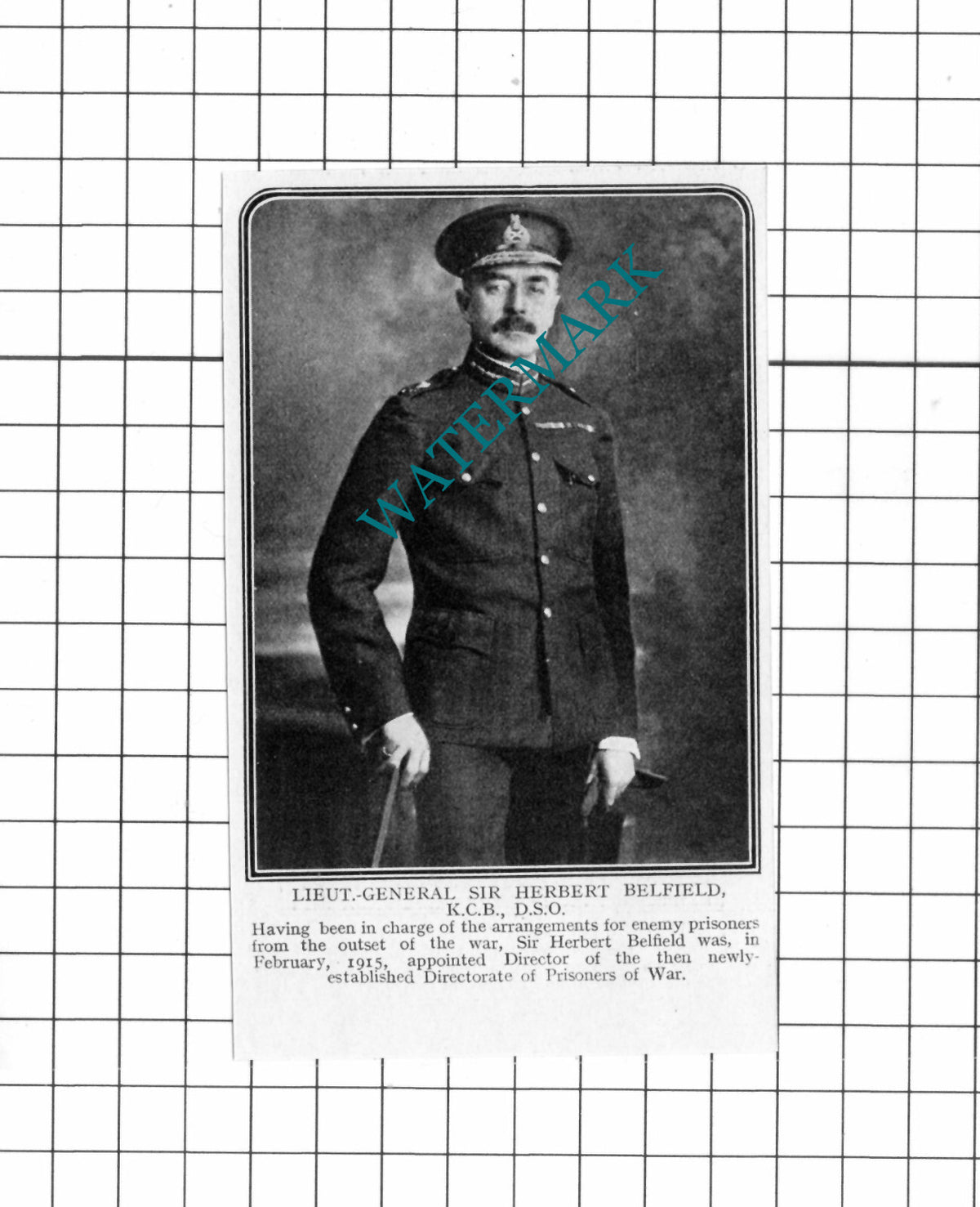 Lt Gen Sir Herbert Belfield Great War WW1 -c.1918 Small Cutting