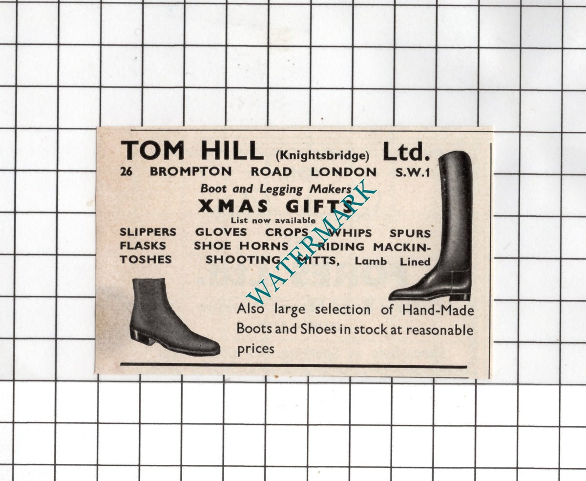 Tom Hill Knightsbridge Ltd London - 1957 SMALL Advert