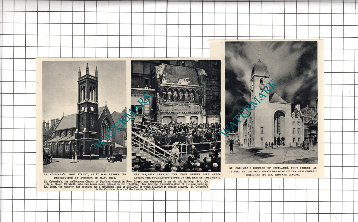 St Columba's Church Of Scotland Pont Street London Rebuild - 1950 Clipping
