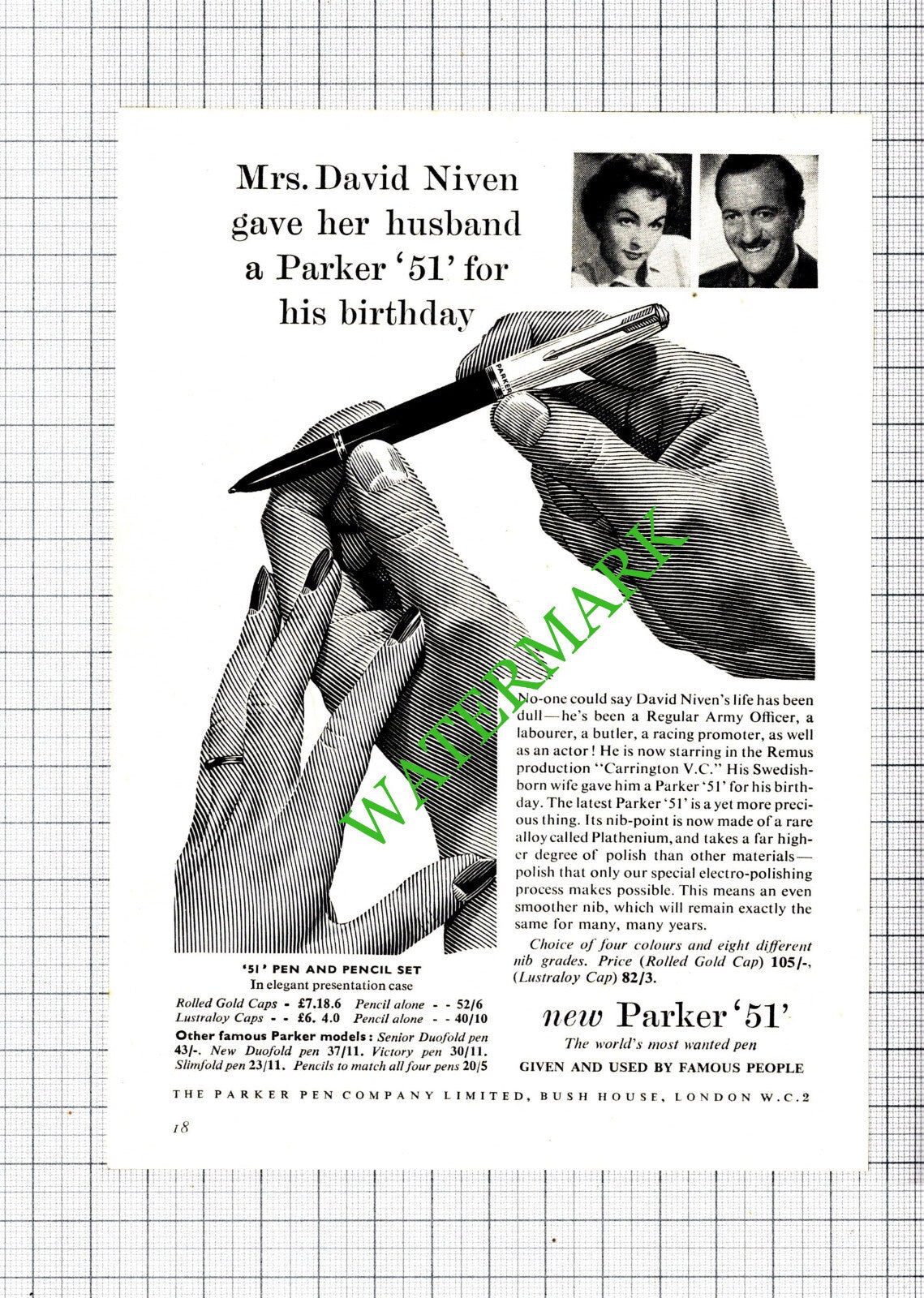David Niven Parker 51 Pen Small Advert - 1955 Cutting