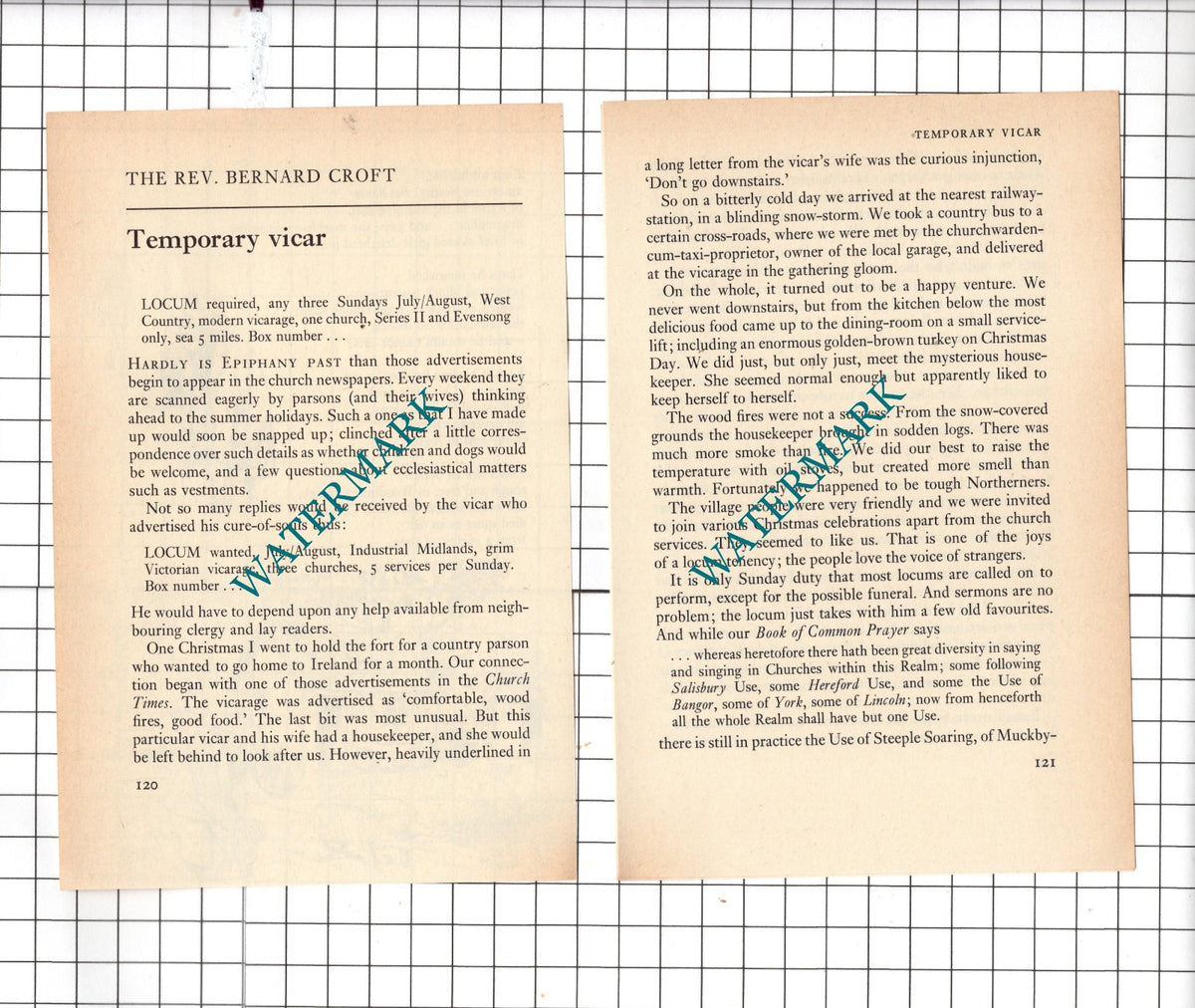 The Rev Bernard Croft - 1973 Small Article