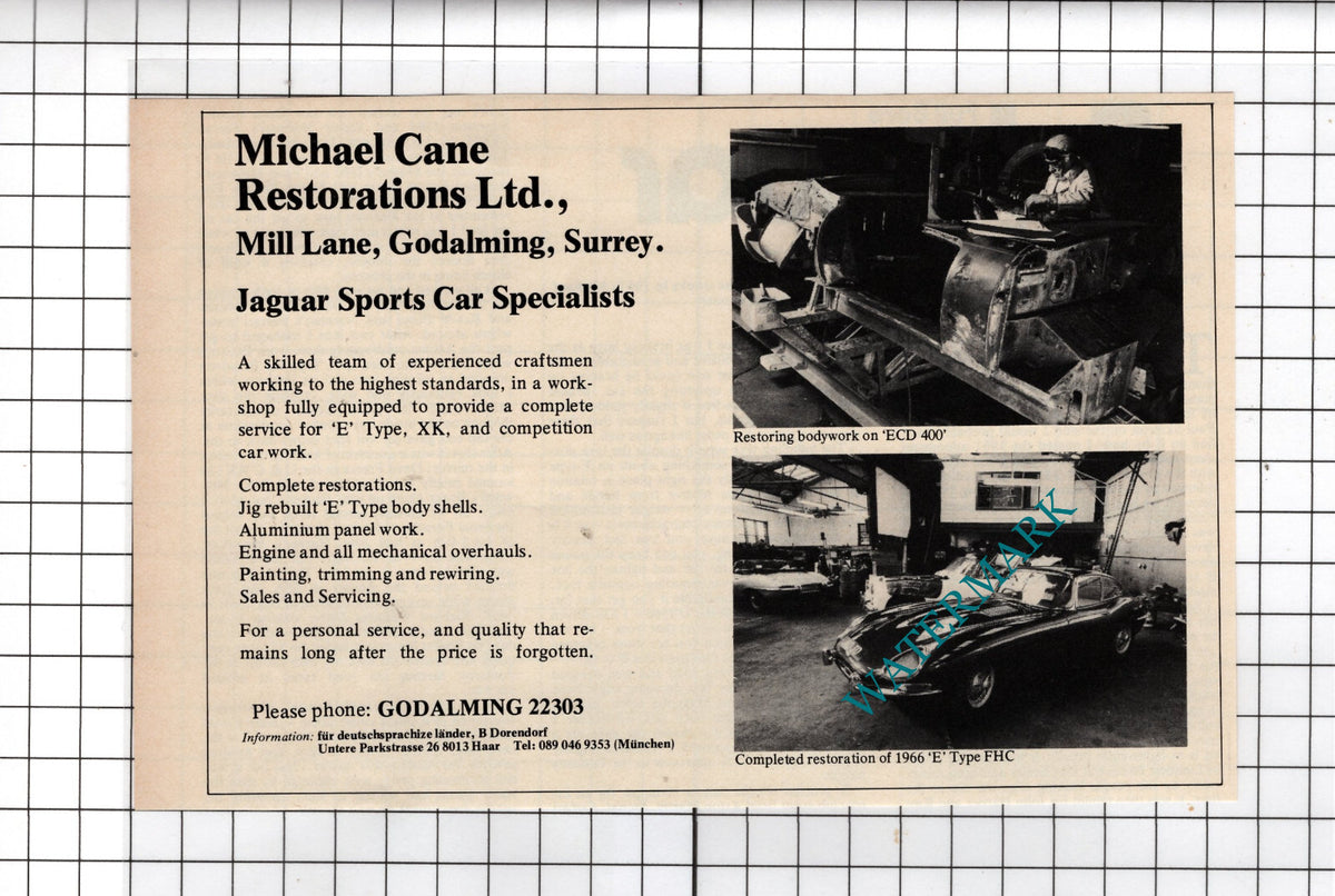 Michael Cane Restorations Ltd Godalming Surrey Advert - 1976 Cutting
